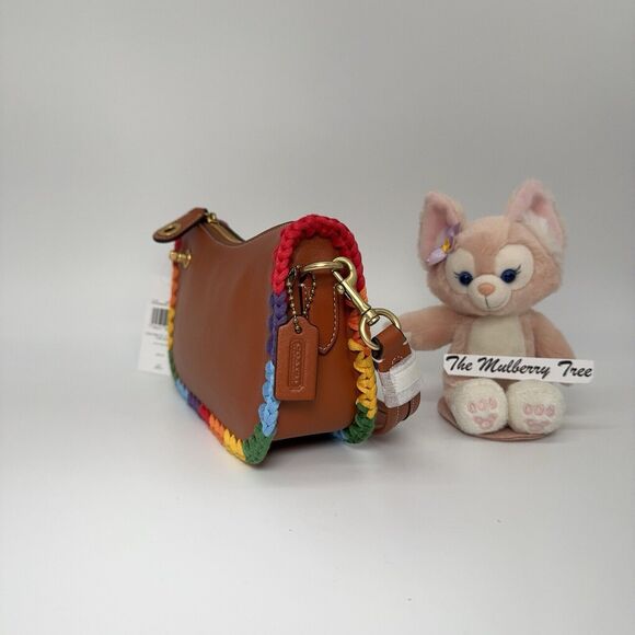 Coach Swinger Bag 20 With Rainbow Crochet Yarn Leather Handle Strap Zip Top NWT - Picture 2 of 11